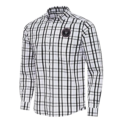 Antigua Gray Inter Miami CF Tending 2 Tri-Blend Long Sleeve Button-Down Shirt