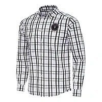 Antigua Gray Inter Miami CF Tending 2 Tri-Blend Long Sleeve Button-Down Shirt