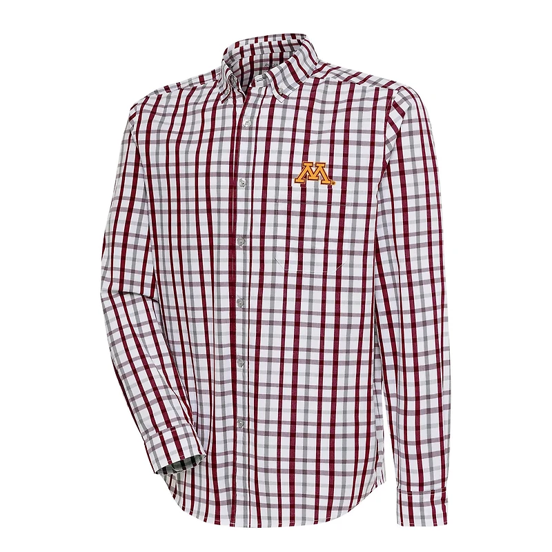 Antigua Gray Minnesota Golden Gophers Tending Tri-Blend Button-Down Long Sleeve Shirt