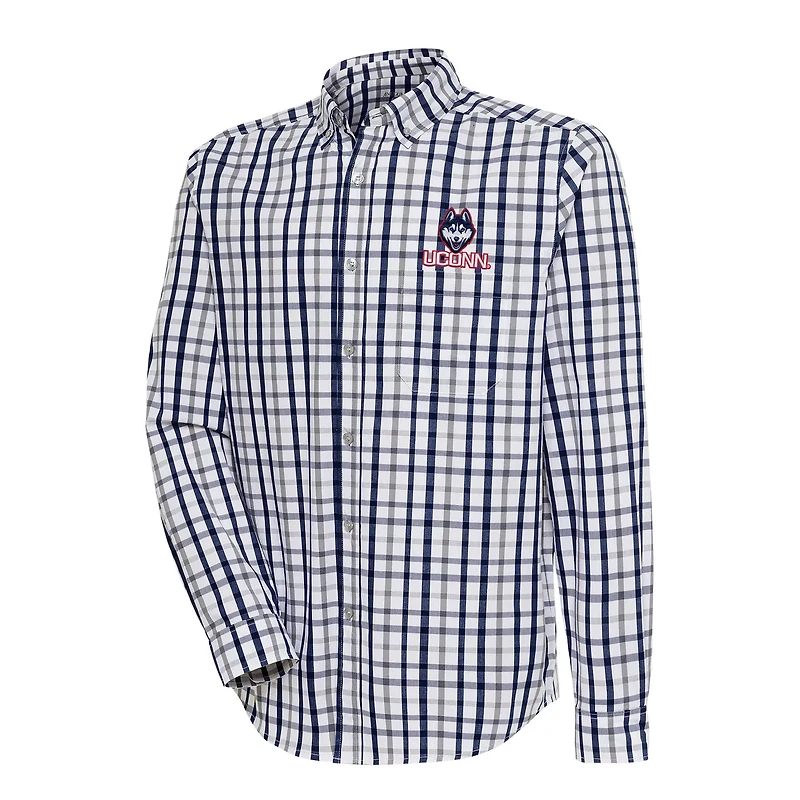 Antigua Gray UConn Huskies Tending Tri-Blend Button-Down Long Sleeve Shirt