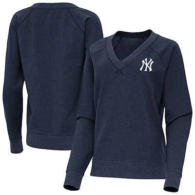 Antigua Heather New York Yankees Varsity Tri-Blend V-Neck Long Sleeve T-Shirt