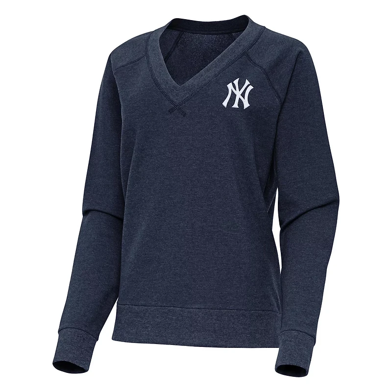 Antigua Heather New York Yankees Varsity Tri-Blend V-Neck Long Sleeve T-Shirt