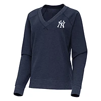 Antigua Heather New York Yankees Varsity Tri-Blend V-Neck Long Sleeve T-Shirt