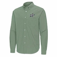 Antigua Hunter Dallas Stars Porter Woven Tri-Blend Long Sleeve Button-Down Shirt