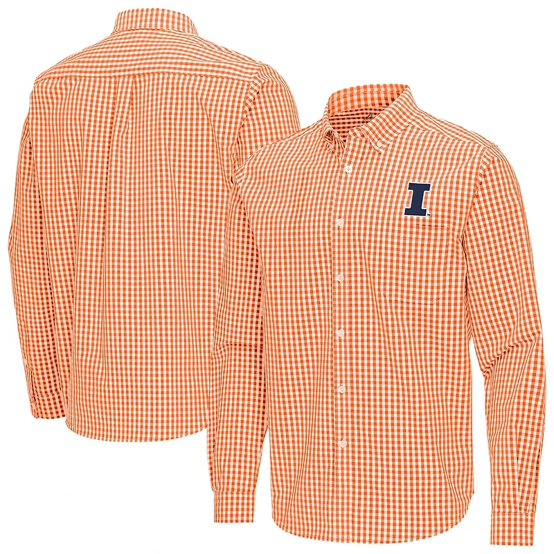 Antigua Illinois Fighting Illini Ellis Woven Tri-Blend Long Sleeve Button-Down Shirt