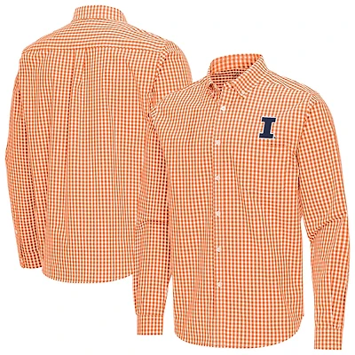 Antigua Illinois Fighting Illini Ellis Woven Tri-Blend Long Sleeve Button-Down Shirt