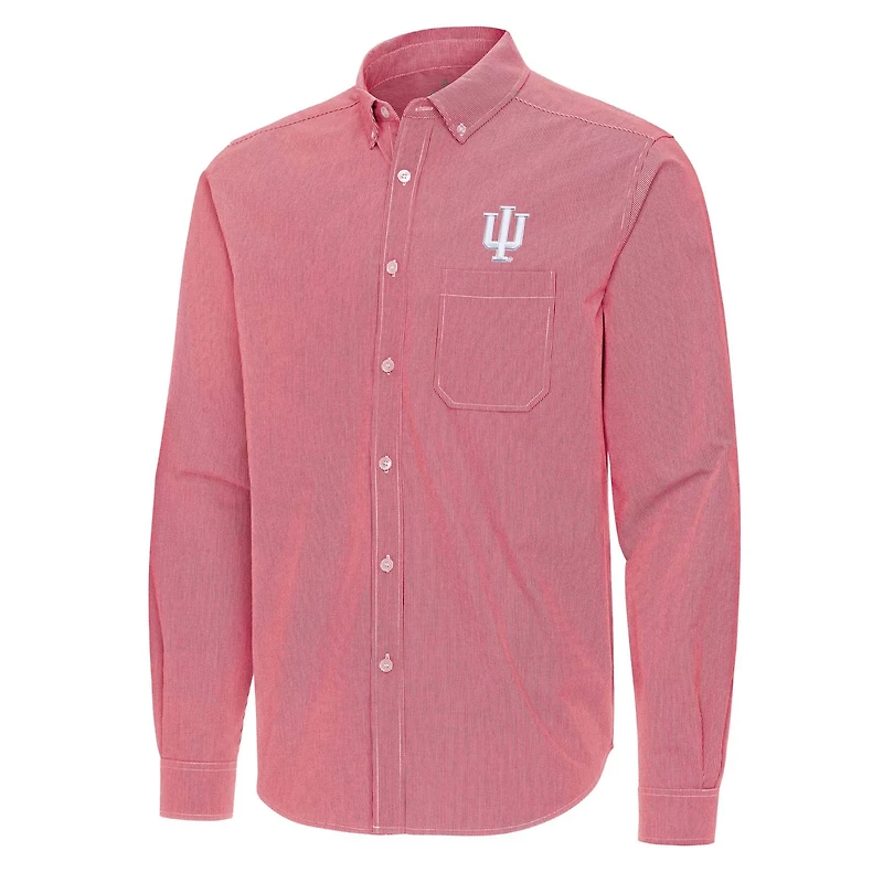 Antigua Indiana Hoosiers Porter Woven Tri-Blend Long Sleeve Button-Down Shirt