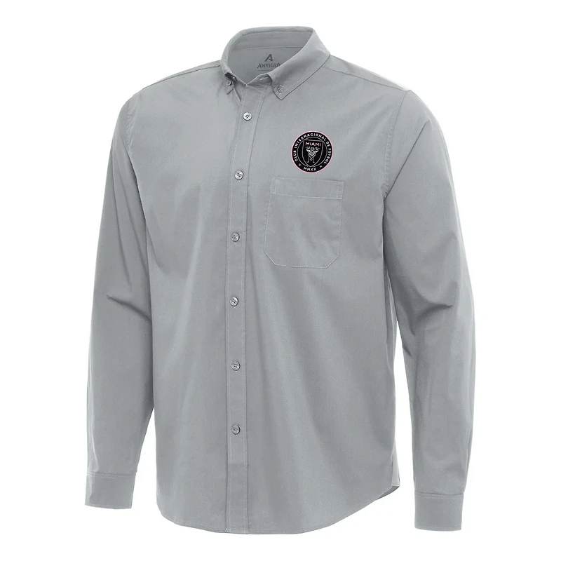 Antigua Inter Miami CF Flight Woven Tri-Blend Long Sleeve Button-Down Shirt