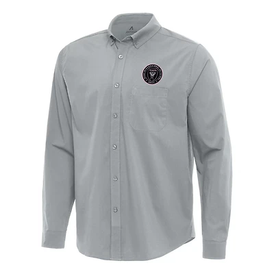 Antigua Inter Miami CF Flight Woven Tri-Blend Long Sleeve Button-Down Shirt