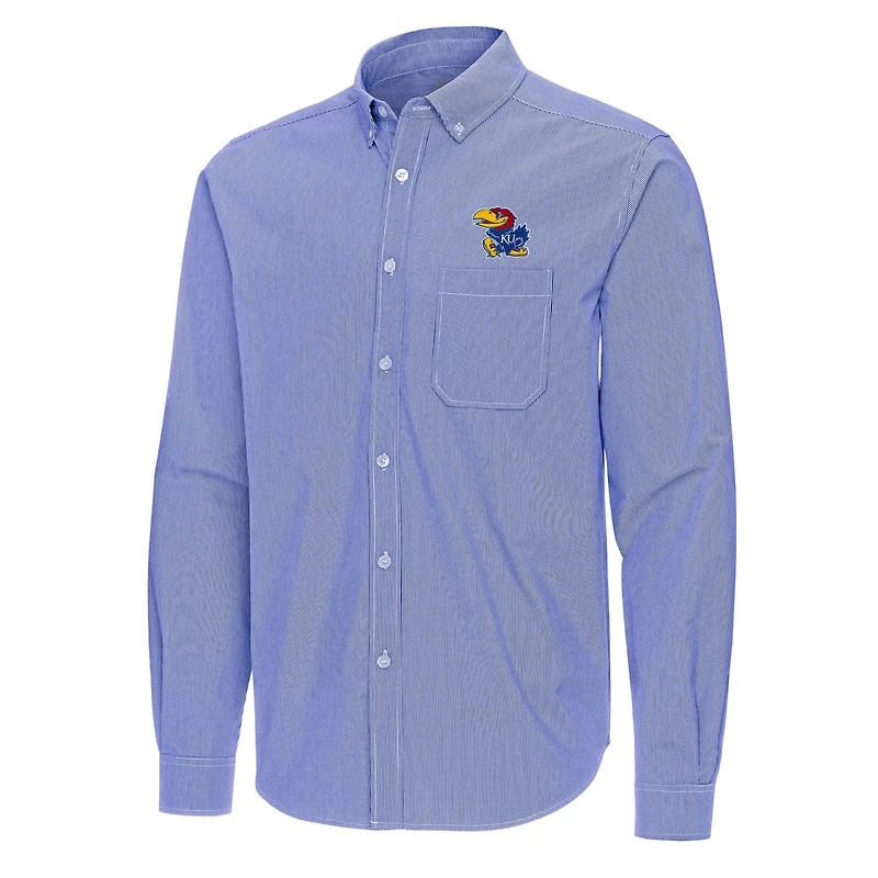 Antigua Kansas Jayhawks Porter Woven Tri-Blend Long Sleeve Button-Down Shirt