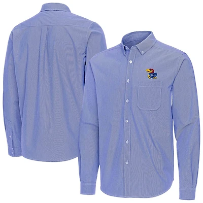 Antigua Kansas Jayhawks Porter Woven Tri-Blend Long Sleeve Button-Down Shirt