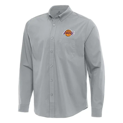 Antigua Los Angeles Lakers Flight Woven Tri-Blend Long Sleeve Button-Down Shirt