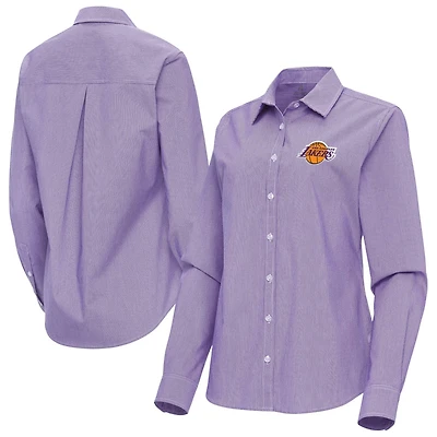 Antigua Los Angeles Lakers Porter Woven Long Sleeve Button-Up Shirt
