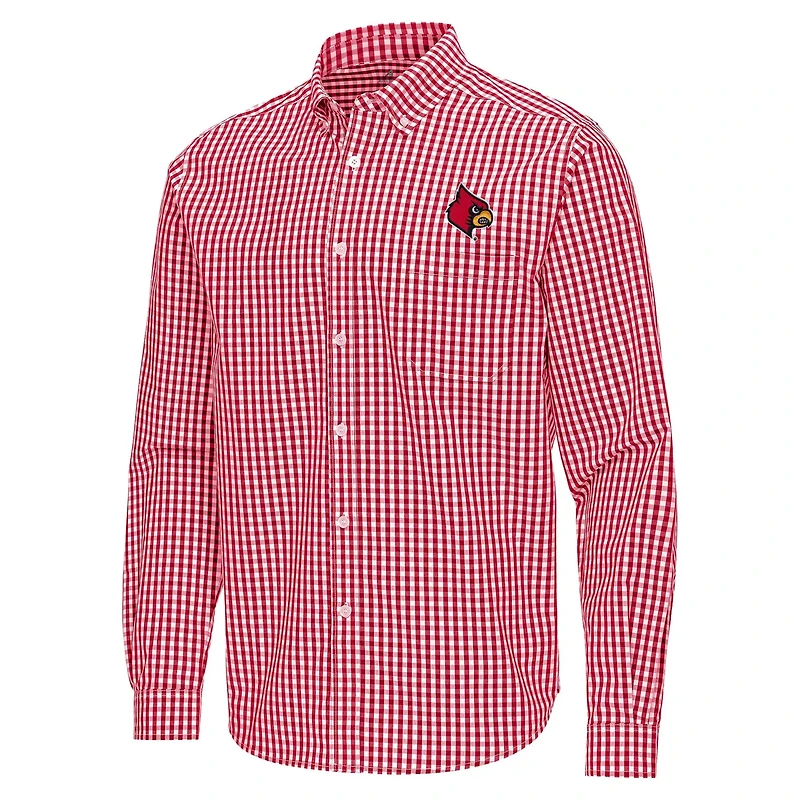 Antigua Louisville Cardinals Ellis Woven Tri-Blend Long Sleeve Button-Down Shirt
