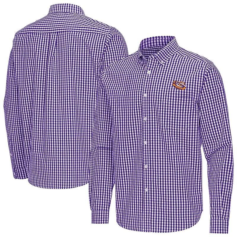 Antigua LSU Tigers Ellis Woven Tri-Blend Long Sleeve Button-Down Shirt