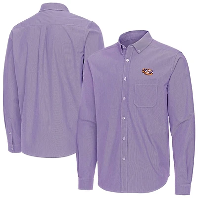 Antigua LSU Tigers Porter Woven Tri-Blend Long Sleeve Button-Down Shirt