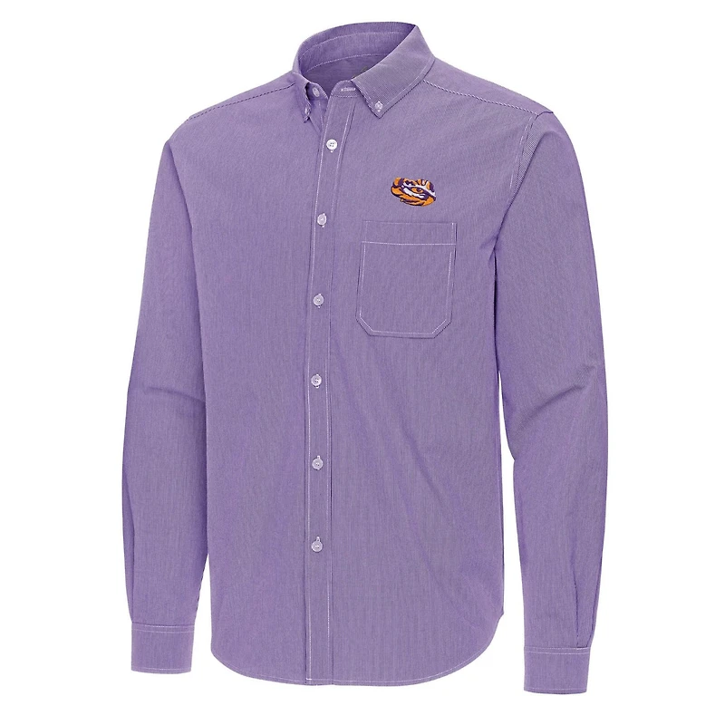 Antigua LSU Tigers Porter Woven Tri-Blend Long Sleeve Button-Down Shirt