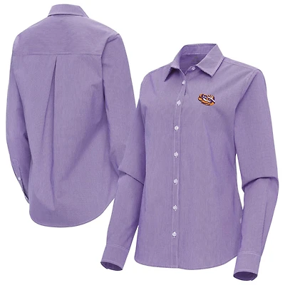 Antigua LSU Tigers Porter Woven Tri-Blend Long Sleeve Button-Up Shirt
