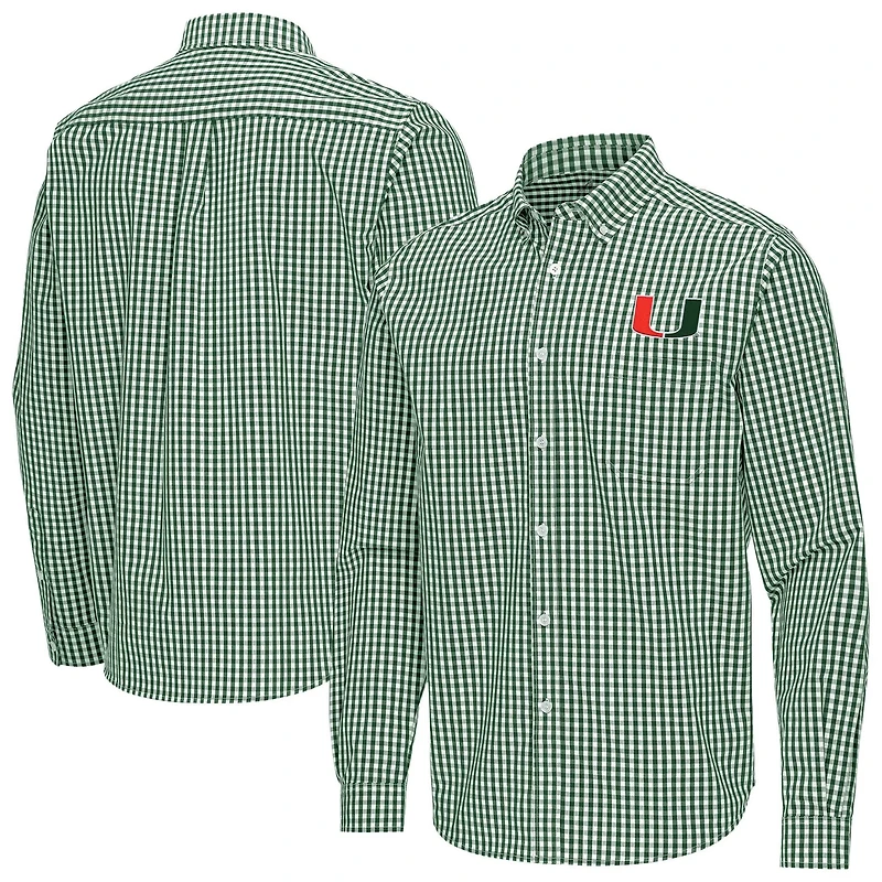Antigua Miami Hurricanes Ellis Woven Tri-Blend Long Sleeve Button-Down Shirt