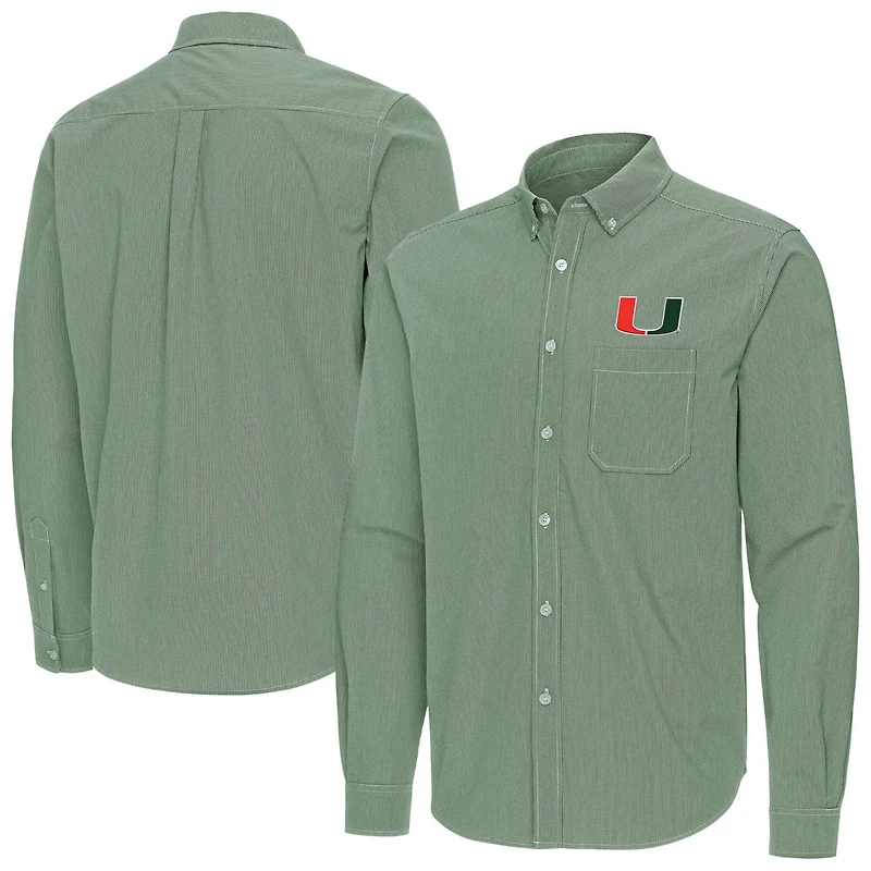 Antigua Miami Hurricanes Porter Woven Tri-Blend Long Sleeve Button-Down Shirt