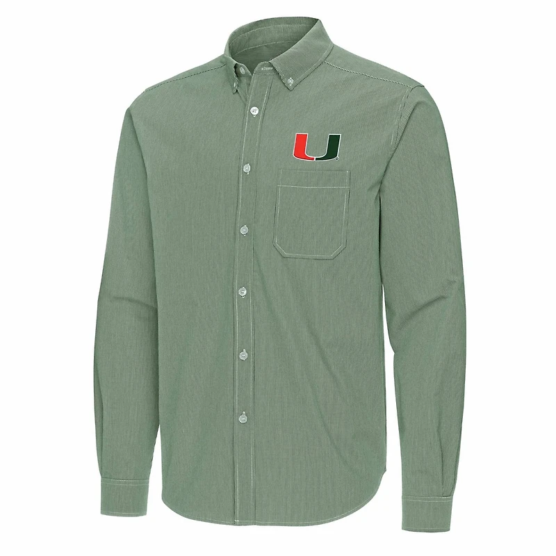 Antigua Miami Hurricanes Porter Woven Tri-Blend Long Sleeve Button-Down Shirt
