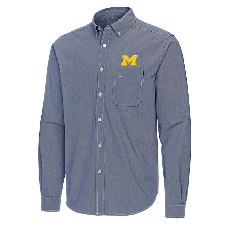 Antigua Michigan Wolverines Porter Woven Tri-Blend Long Sleeve Button-Down Shirt
