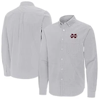 Antigua Mississippi State Bulldogs Porter Woven Tri-Blend Long Sleeve Button-Down Shirt