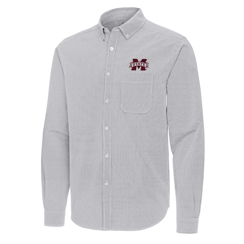 Antigua Mississippi State Bulldogs Porter Woven Tri-Blend Long Sleeve Button-Down Shirt