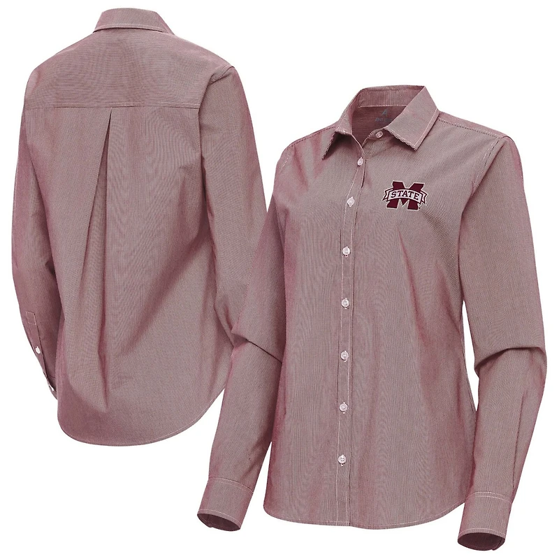 Antigua Mississippi State Bulldogs Porter Woven Tri-Blend Long Sleeve Button-Up Shirt