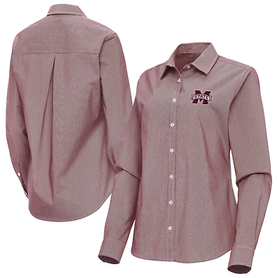 Antigua Mississippi State Bulldogs Porter Woven Tri-Blend Long Sleeve Button-Up Shirt