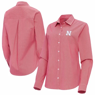 Antigua Nebraska Huskers Porter Woven Tri-Blend Long Sleeve Button-Up Shirt