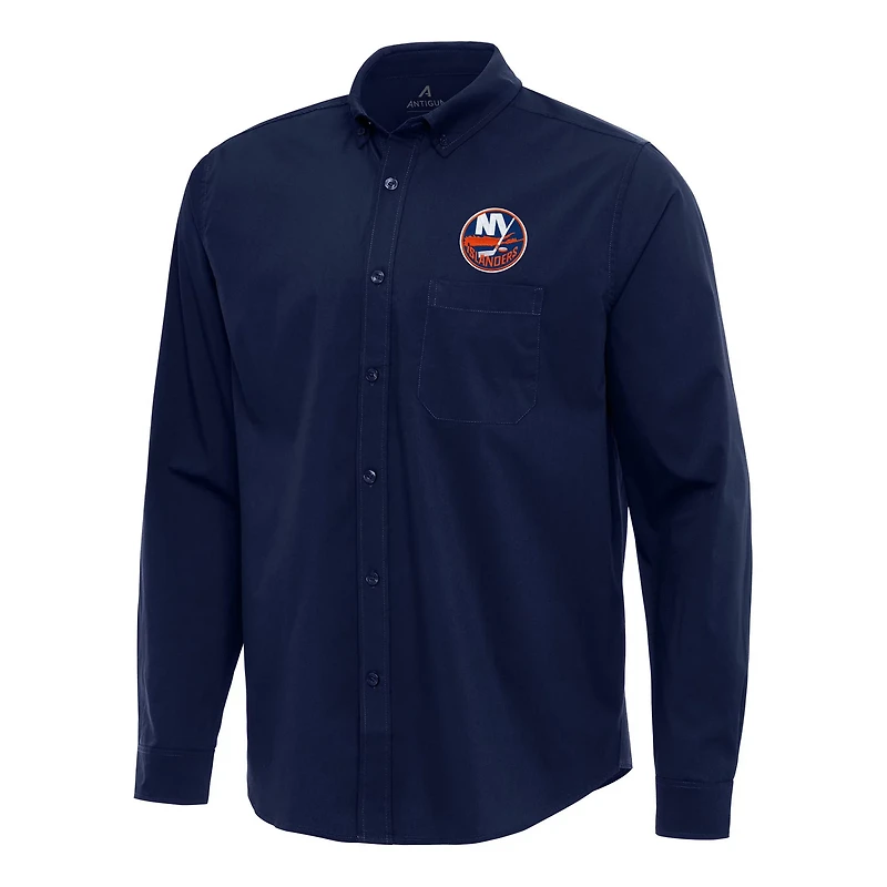 Antigua New York Islanders Flight Woven Tri-Blend Long Sleeve Button-Down Shirt