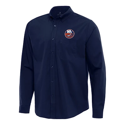 Antigua New York Islanders Flight Woven Tri-Blend Long Sleeve Button-Down Shirt