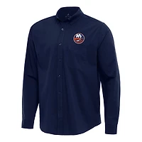 Antigua New York Islanders Flight Woven Tri-Blend Long Sleeve Button-Down Shirt