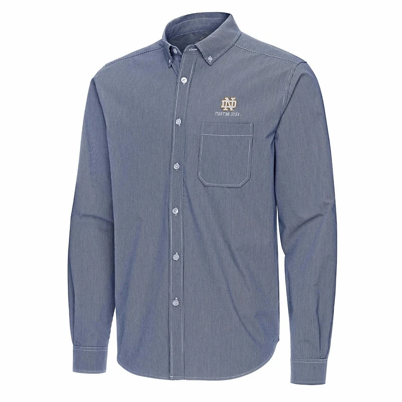 Antigua Notre Dame Fighting Irish Porter Woven Tri-Blend Long Sleeve Button-Down Shirt