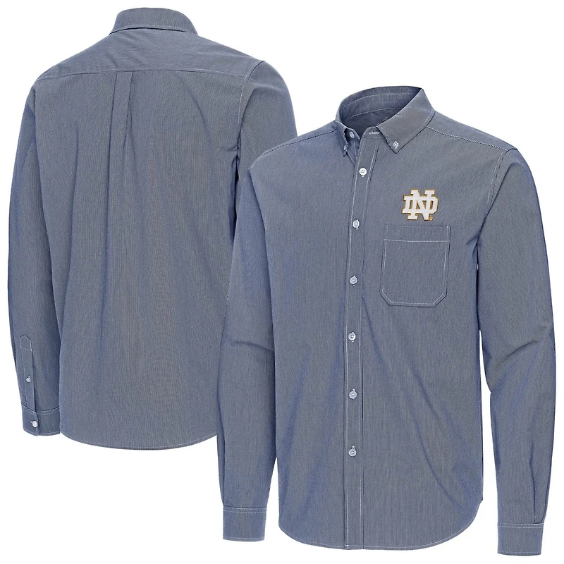 Antigua Notre Dame Fighting Irish Porter Woven Tri-Blend Long Sleeve Button-Down Shirt