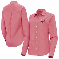 Antigua Ohio State Buckeyes Porter Woven Tri-Blend Long Sleeve Button-Up Shirt
