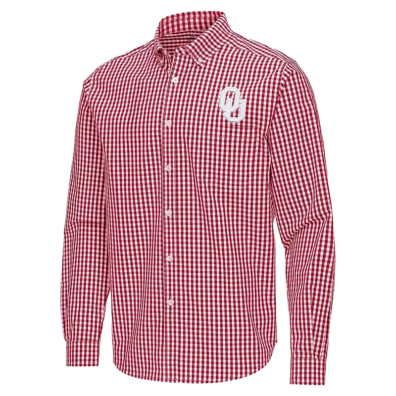 Antigua Oklahoma Sooners Ellis Woven Tri-Blend Long Sleeve Button-Down Shirt