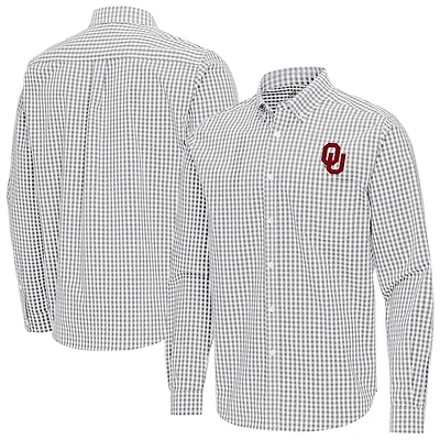 Antigua Oklahoma Sooners Ellis Woven Tri-Blend Long Sleeve Button-Down Shirt