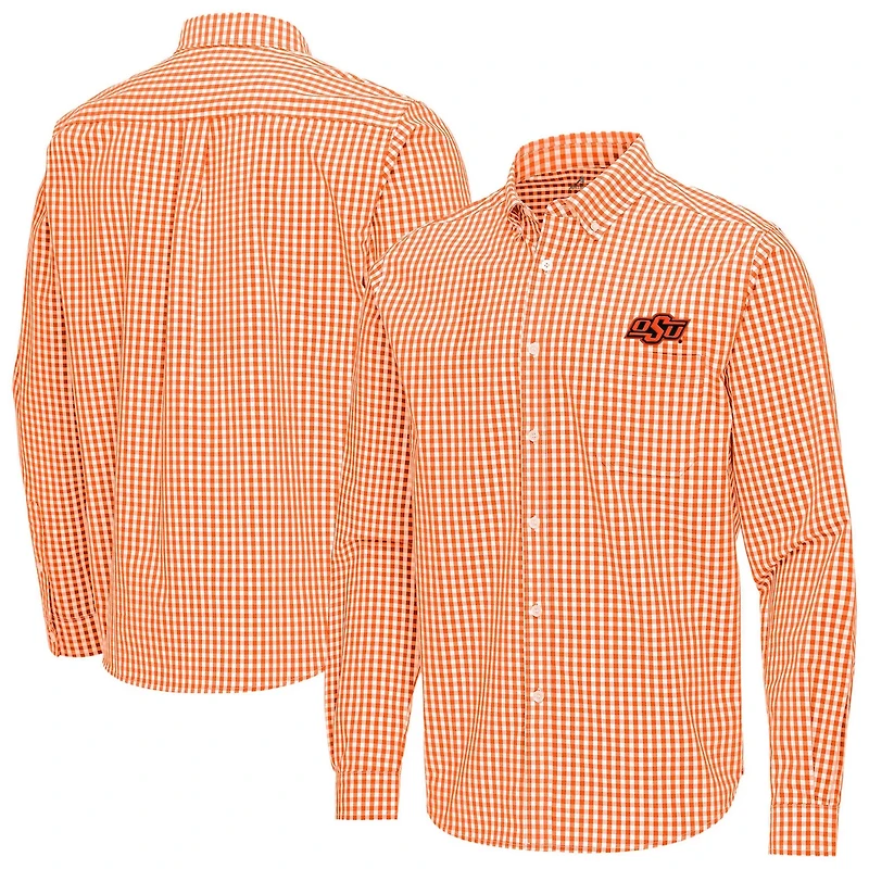 Antigua Oklahoma State Cowboys Ellis Woven Tri-Blend Long Sleeve Button-Down Shirt