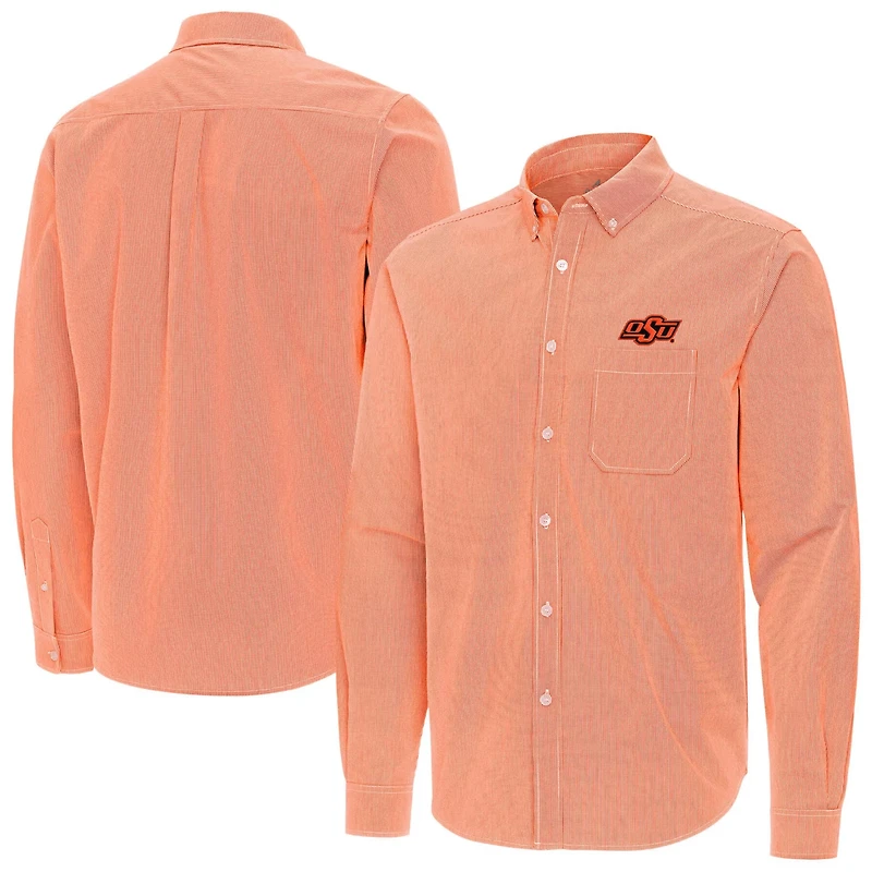 Antigua Oklahoma State Cowboys Porter Woven Tri-Blend Long Sleeve Button-Down Shirt