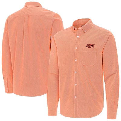 Antigua Oklahoma State Cowboys Porter Woven Tri-Blend Long Sleeve Button-Down Shirt