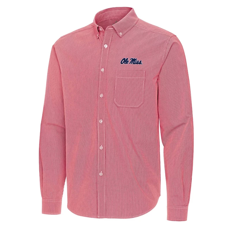 Antigua Ole Miss Rebels Porter Woven Tri-Blend Long Sleeve Button-Down Shirt