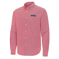 Antigua Ole Miss Rebels Porter Woven Tri-Blend Long Sleeve Button-Down Shirt