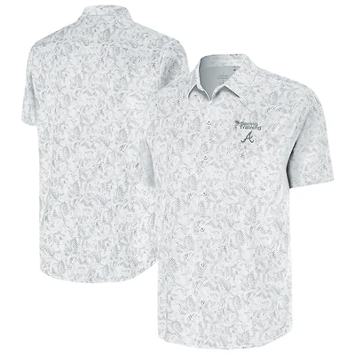 Antigua Powder Atlanta Braves Palm Tree Spring Training Lush Button-Up Shirt