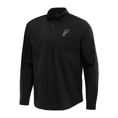 Antigua San Antonio Spurs Flight Woven Tri-Blend Long Sleeve Button-Down Shirt