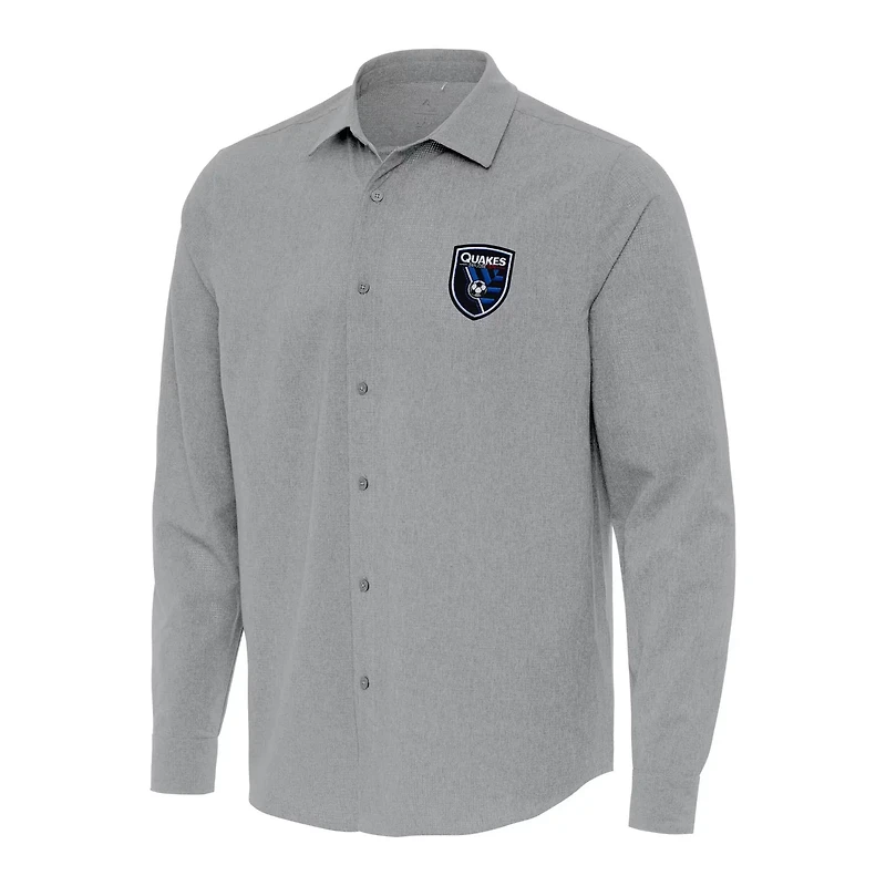 Antigua San Jose Earthquakes Exposure Woven Long Sleeve Button-Up Shirt