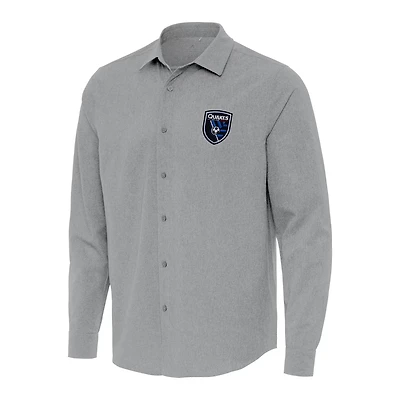 Antigua San Jose Earthquakes Exposure Woven Long Sleeve Button-Up Shirt