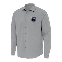 Antigua San Jose Earthquakes Exposure Woven Long Sleeve Button-Up Shirt