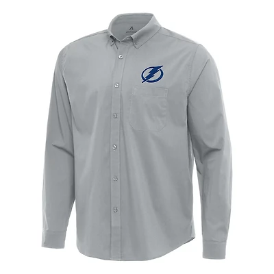 Antigua Tampa Bay Lightning Flight Woven Tri-Blend Long Sleeve Button-Down Shirt